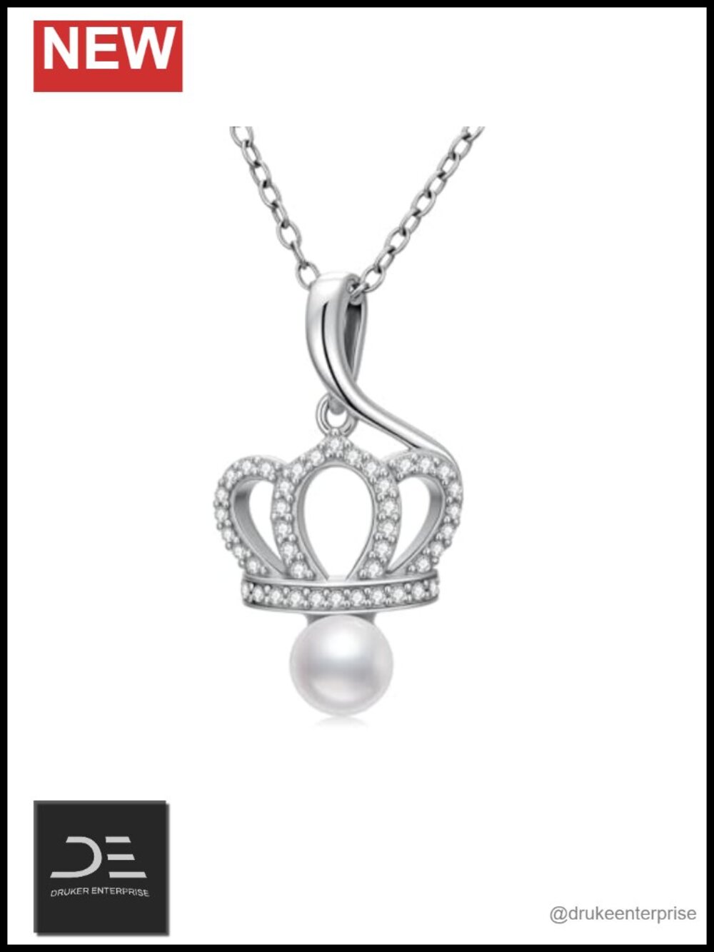 Crown CZ 925 Sterling Silver Pendant Necklace 18+2" Adjustable